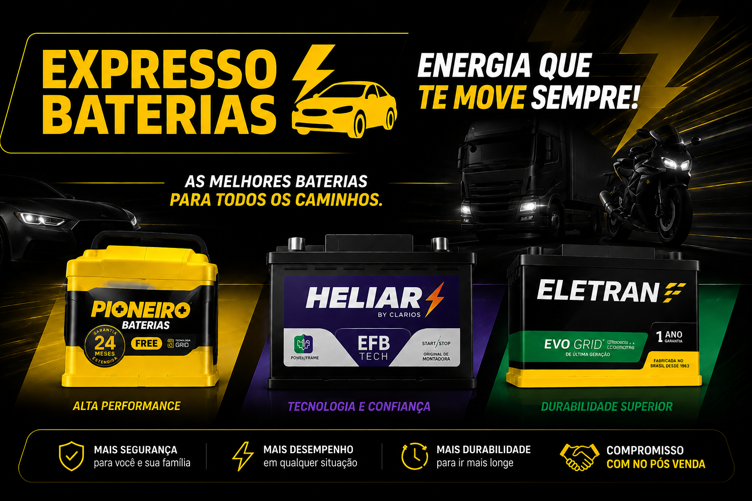 Variedade de baterias - Expresso Baterias